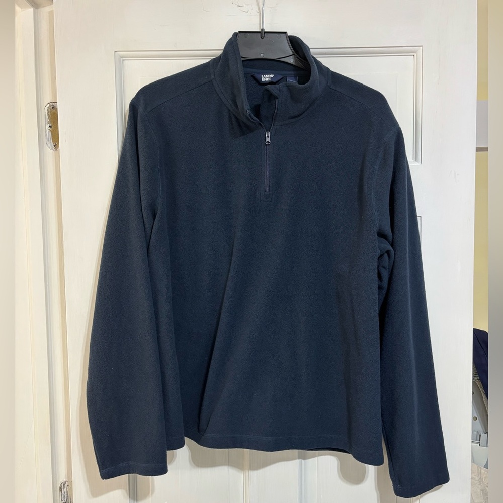 Lands End men’s L navy blue quarter zip fleece pullover